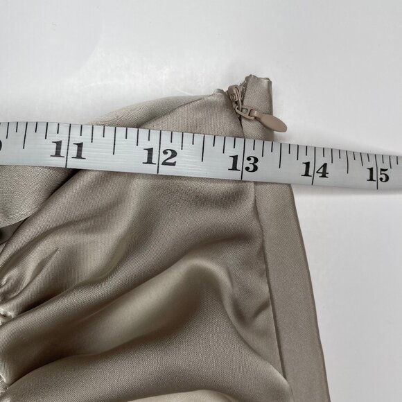 Zara Champagne Beige Ruched Satin-Effect Midi Skirt High Slit Bias Cut Sz Small - Picture 7 of 11